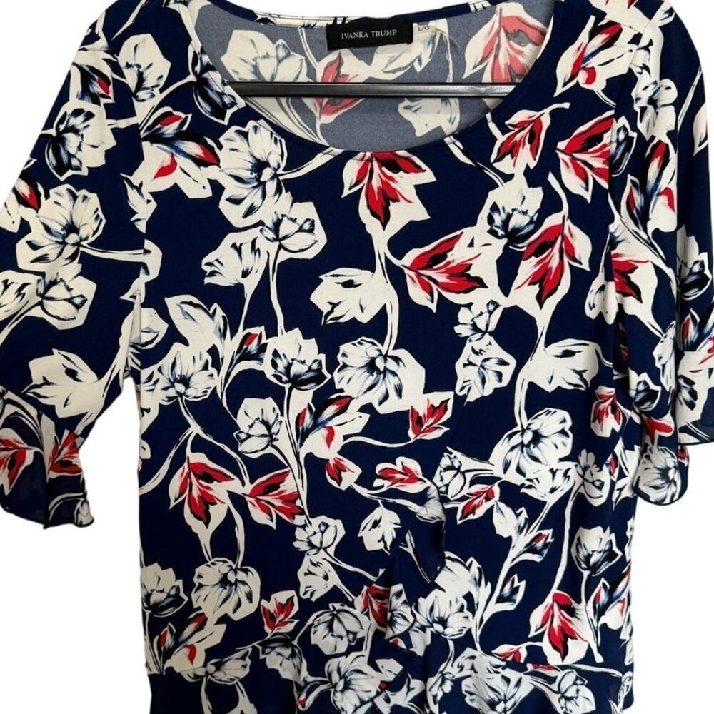 Ivanka Trump Floral Ruffled Blouse In Blue, Red, And White Size Large